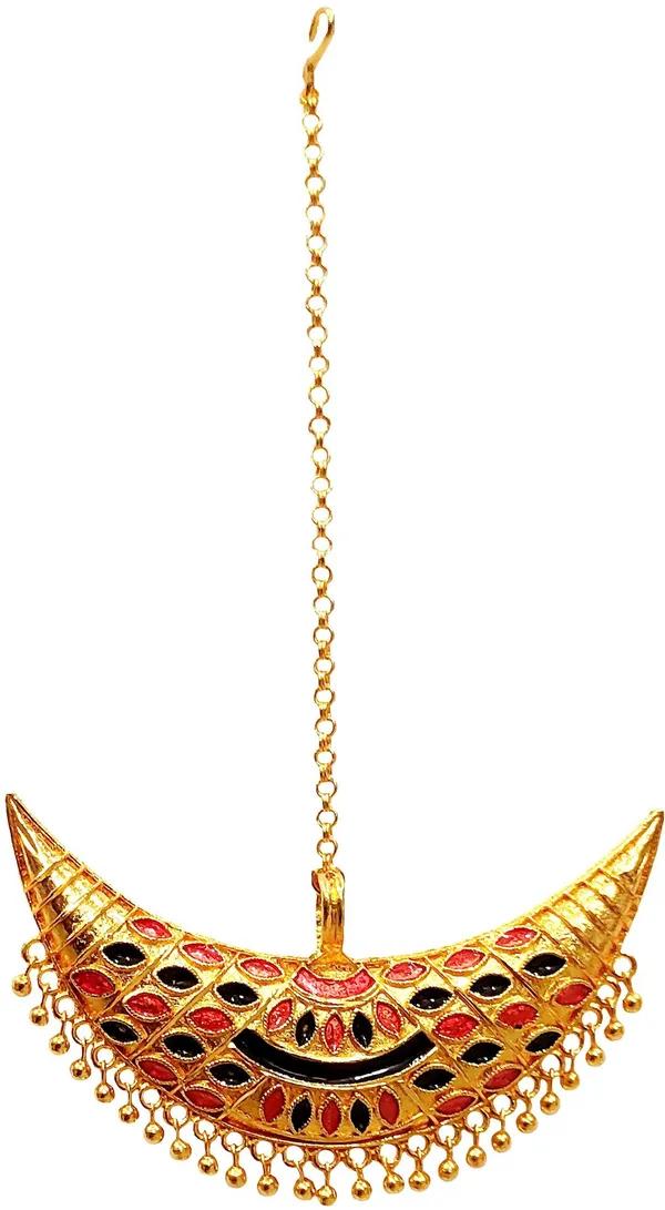 (Pack_Of_2)_Assamese_Traditional_Copper_Gold_Plated_Red_Black_Colour_Maang_Tikka_For_Women_&_Girl